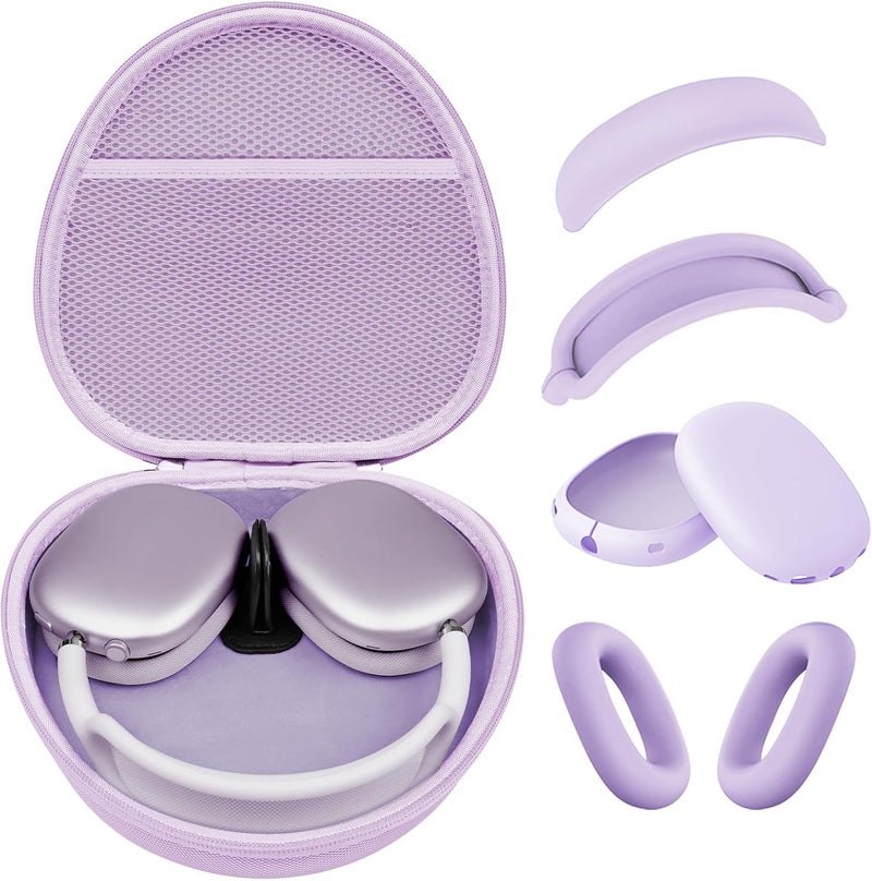 MINDRESY Hard Case for AirPods Max Supports Sleep Mode, Travel Carrying Headphone Case with AirPods Max Silicone Earpad Case/Ear Cups/Headband Cover, AirPod Max Protective Portable Storage Bag (Pastel Lilac) - Image 1